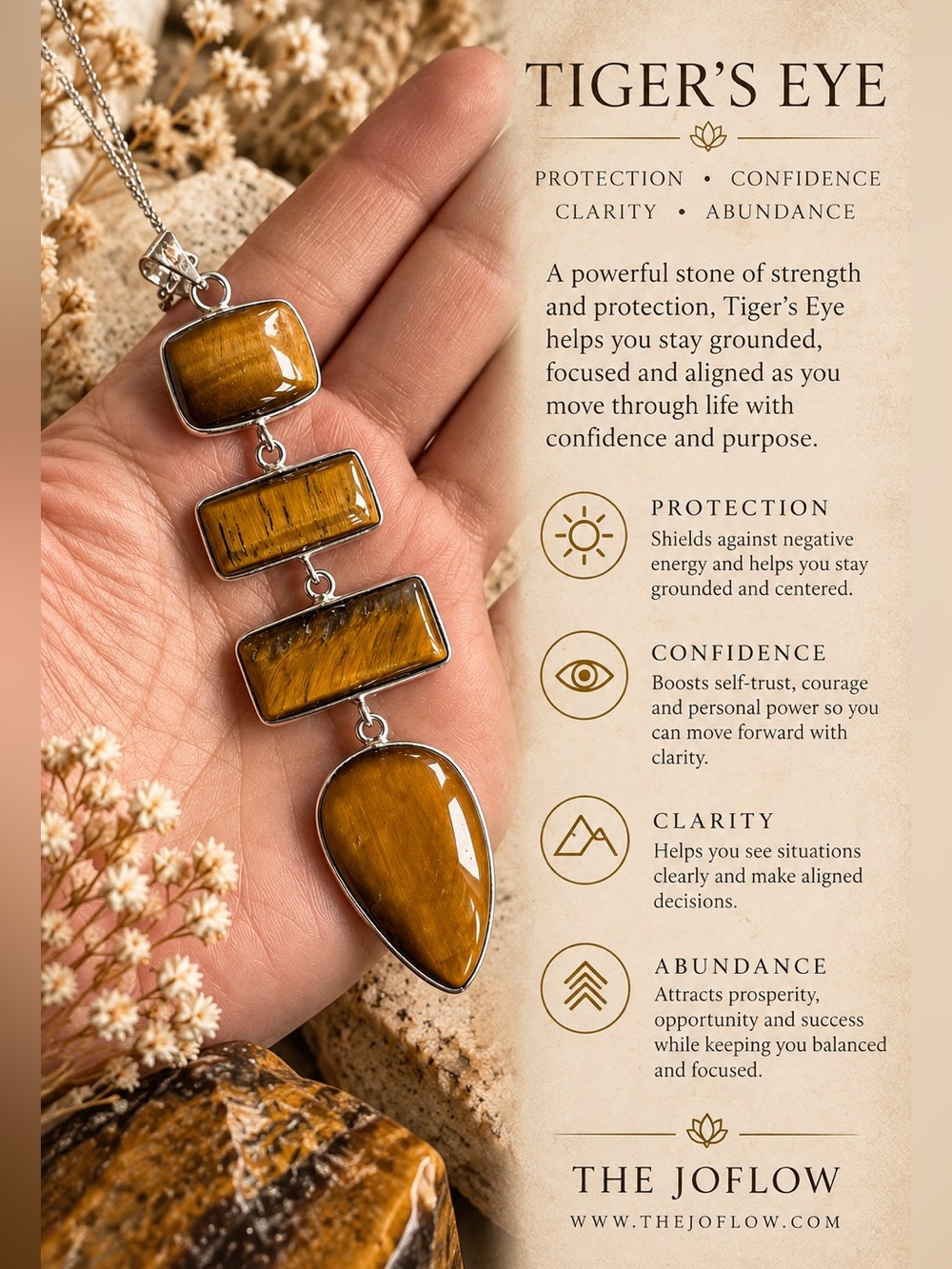 925 Power Stone Tigers Eye Long Cleavage Pendant Necklace